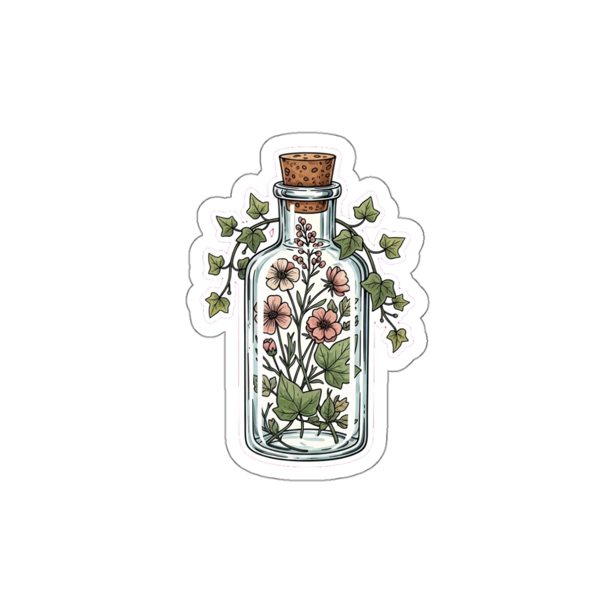 Cottagecore Botanical Sticker | Vintage Apothecary Potion Bottle with Wildflowers
