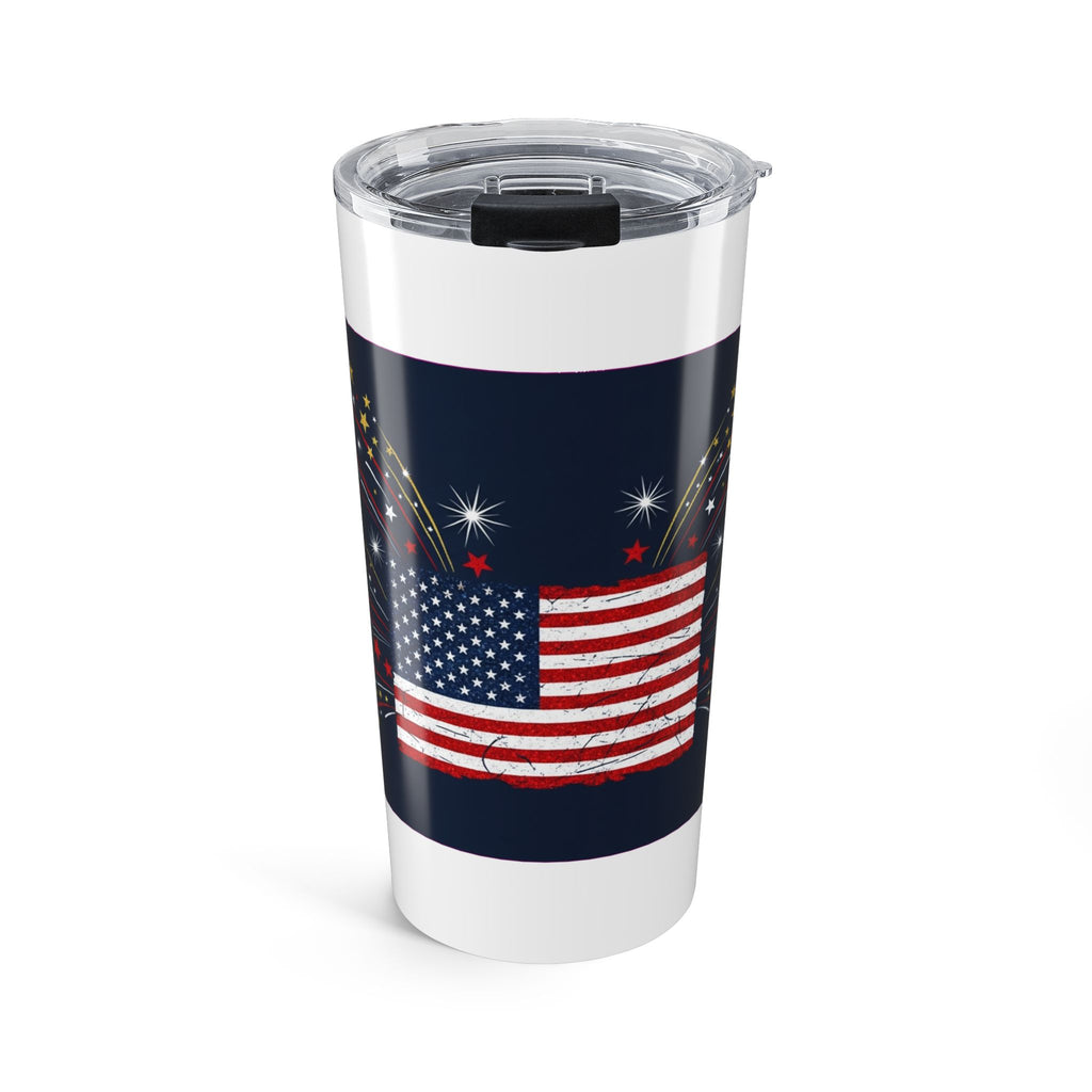 Fourth of July Patriotic Tumbler | Red White Blue Glitter Flag Fireworks 20oz
