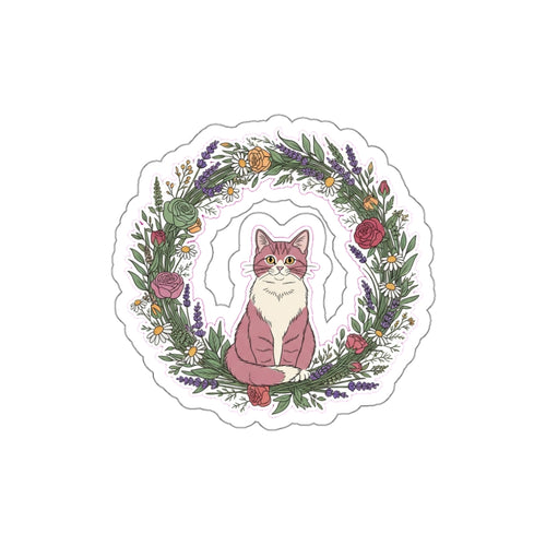 Cat Mom Floral Sticker | Cottagecore Wildflower Wreath Die-Cut Laptop Decal
