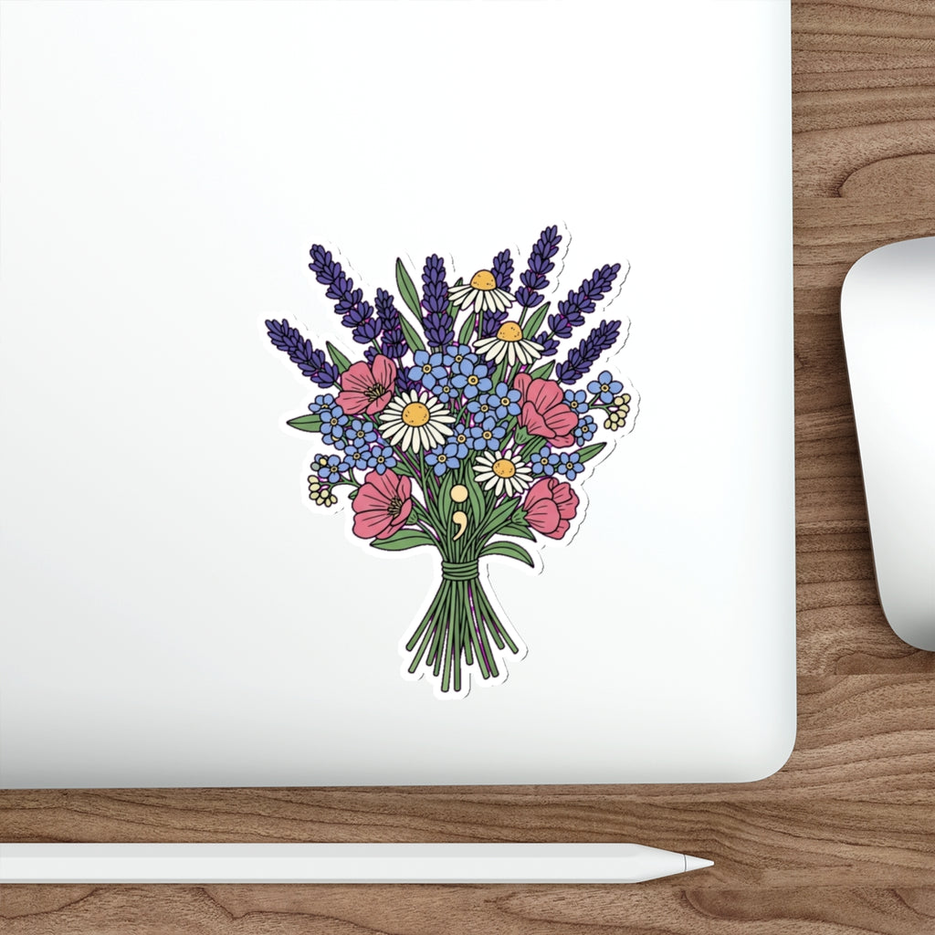Mental Health Warrior Floral Sticker | Semicolon Anxiety Therapy Decal