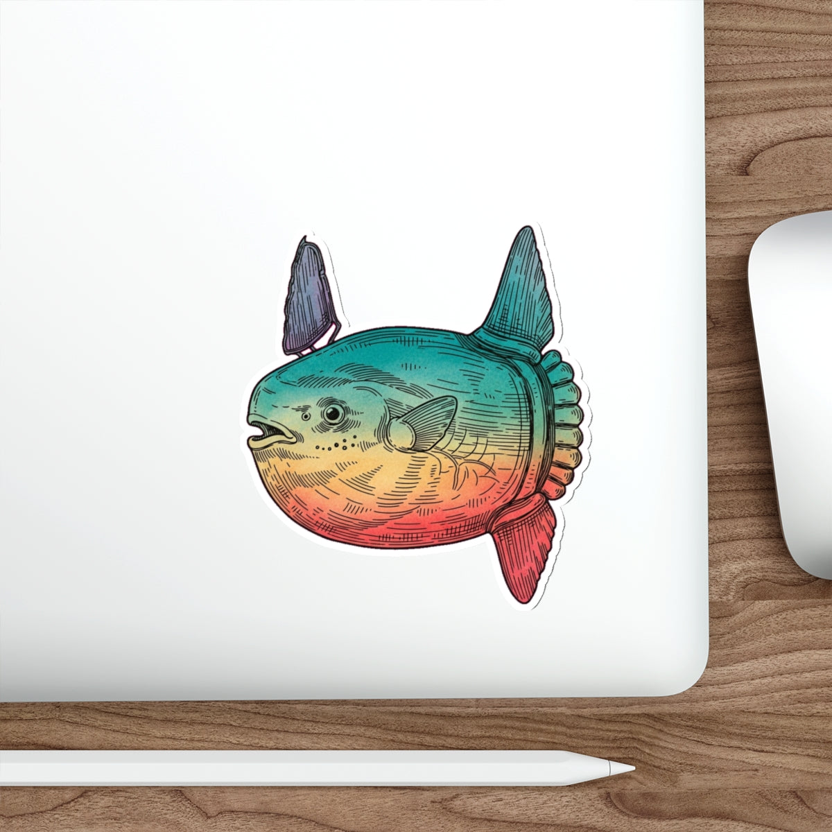 Mola Mola Ocean Sunfish Die-Cut Sticker | Vintage Marine Biology Art