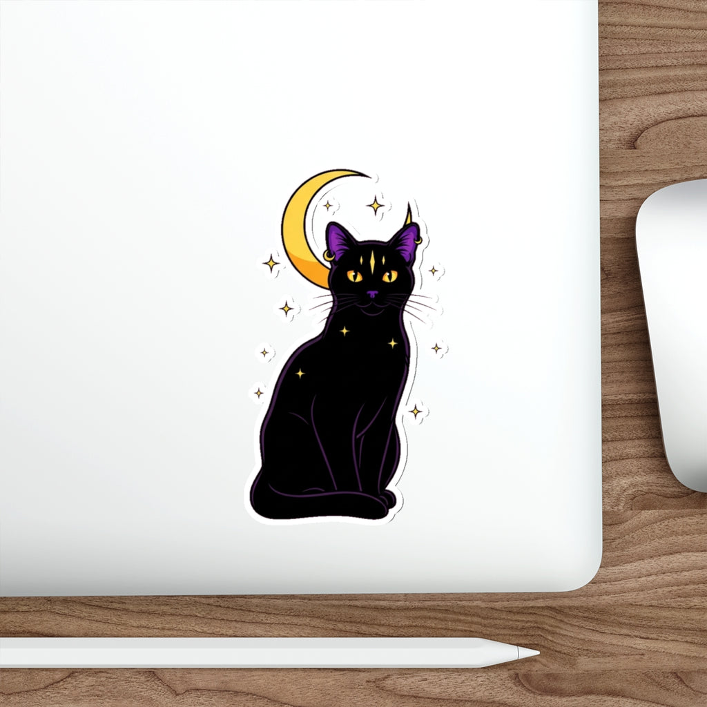 Black Cat Witch Sticker | Mystical Moon Crescent | Gothic Laptop Decal