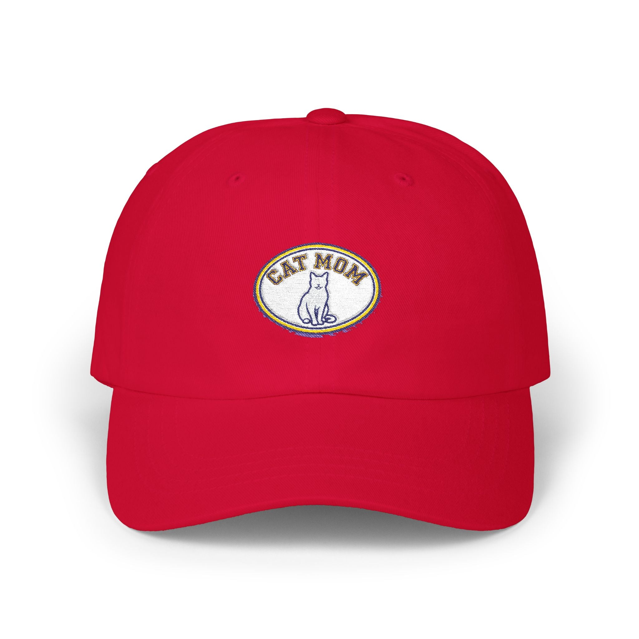 Cat Mom Embroidered Dad Cap - Magenta Baseball Hat for Cat Lovers