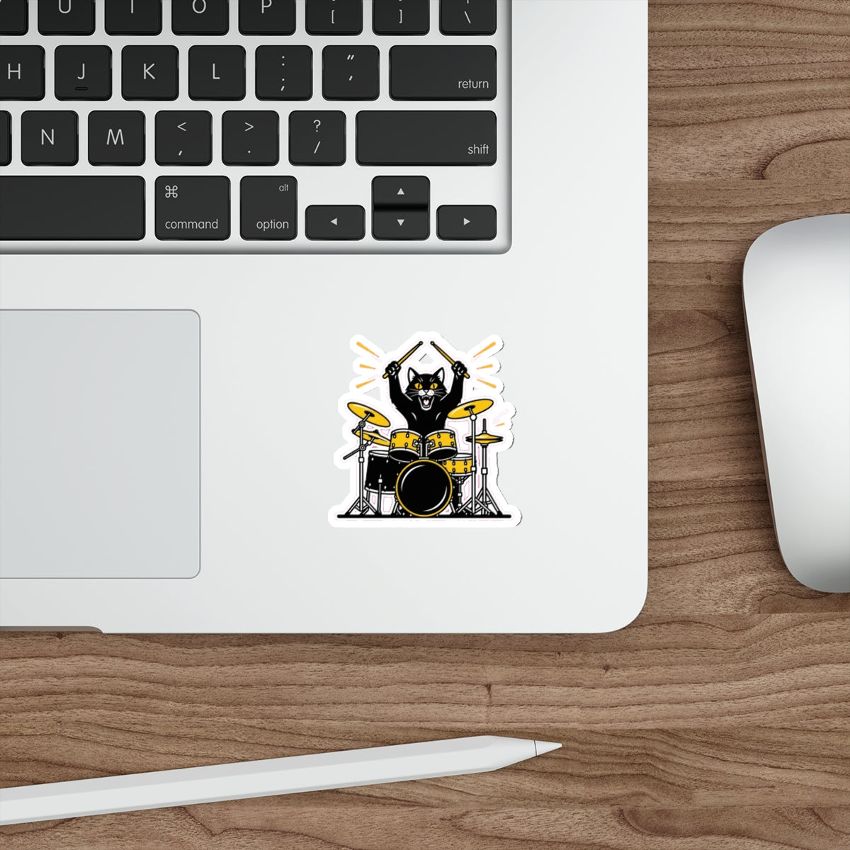 Black Cat Drummer Sticker | Rock Music Lovers & Drum Kit Enthusiasts