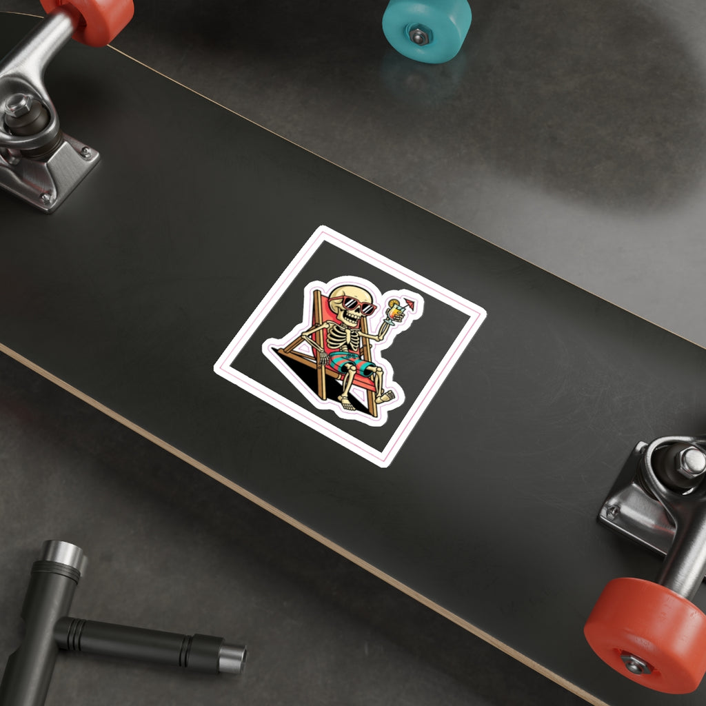 Beach Skeleton Humor Die-Cut Sticker | Retro Funny Summer Vinyl Decal