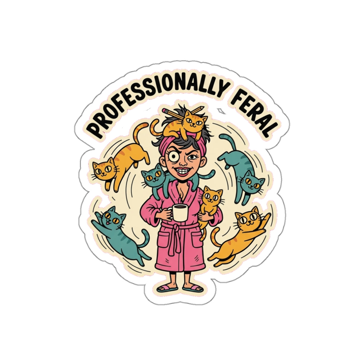 Crazy Cat Lady Sticker | Retro Funny Cat Mom Vinyl Decal for Laptop