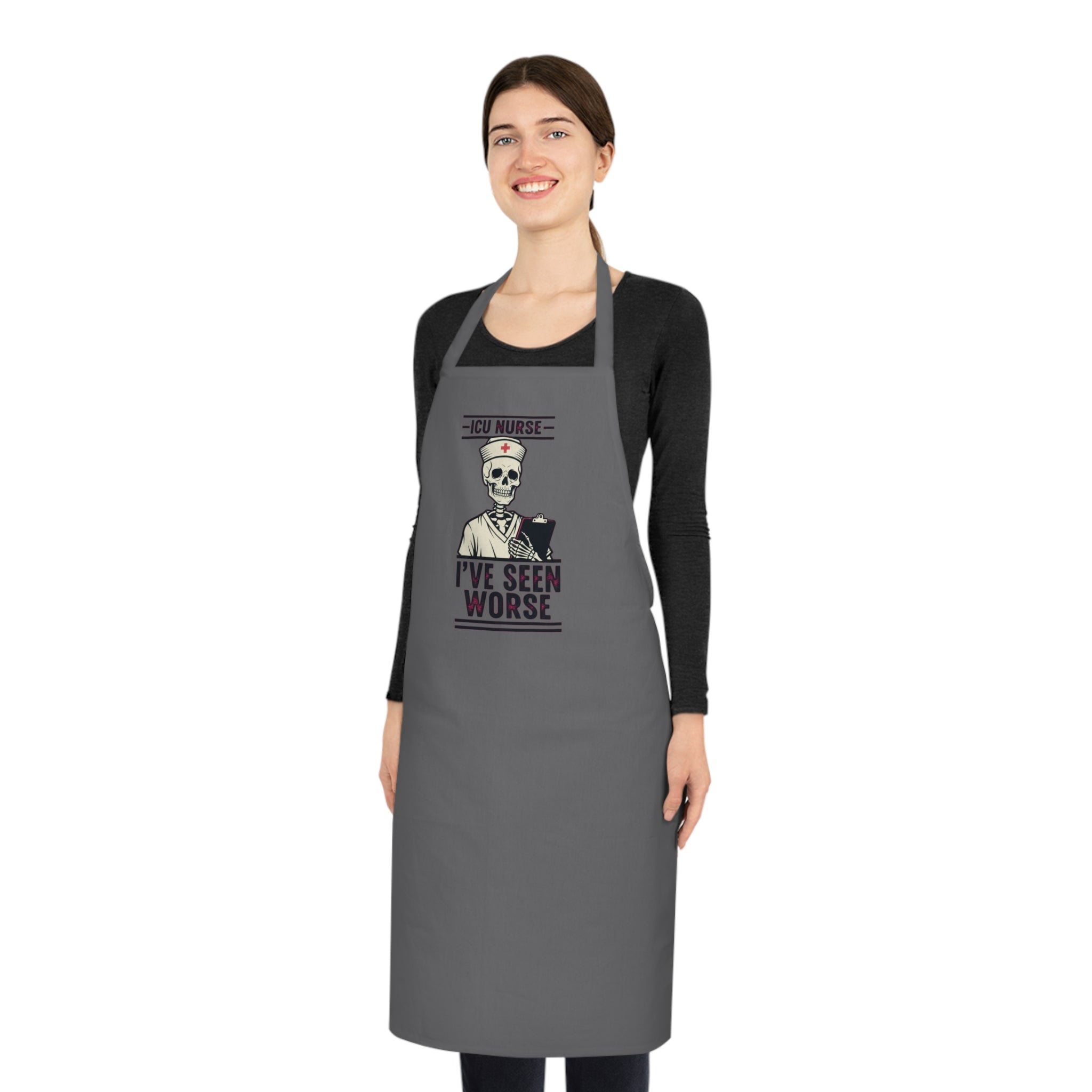 ICU Nurse Dark Humor Apron | Skeleton Nurse Funny Gift for Critical Care