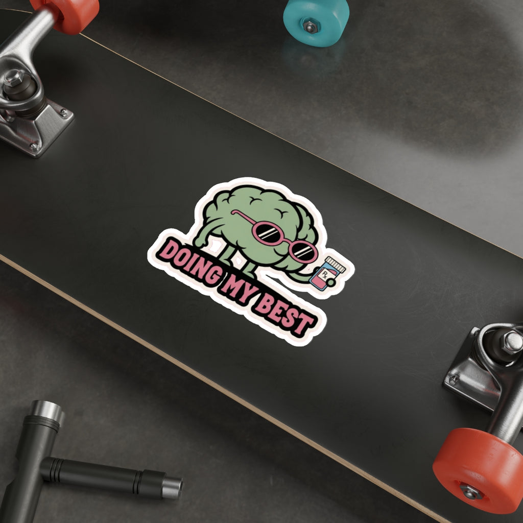 Brain in Sunglasses Mental Health Sticker | Anxiety Dark Humor Die-Cut Decal