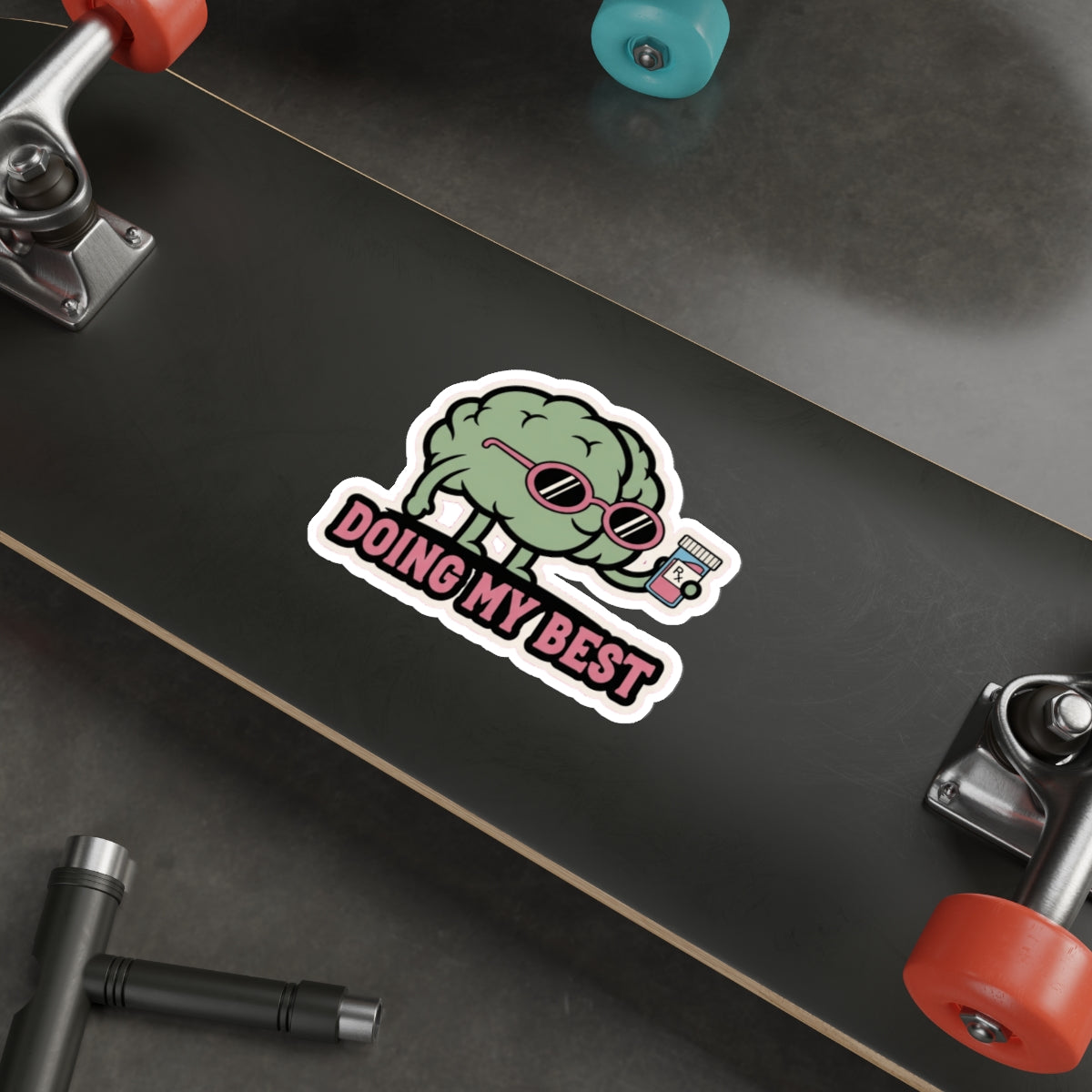 Brain in Sunglasses Mental Health Sticker | Anxiety Dark Humor Die-Cut Decal