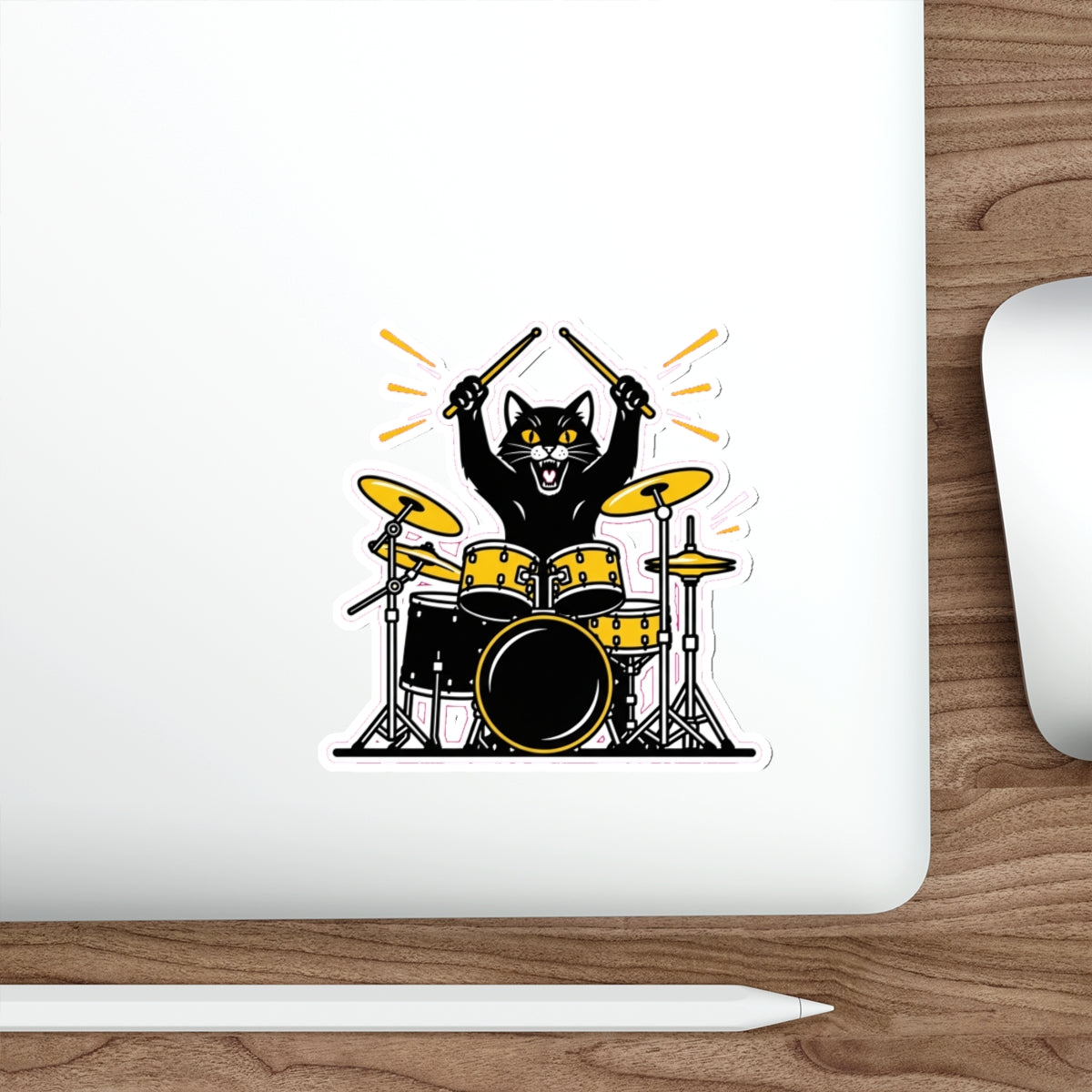 Black Cat Drummer Sticker | Rock Music Lovers & Drum Kit Enthusiasts