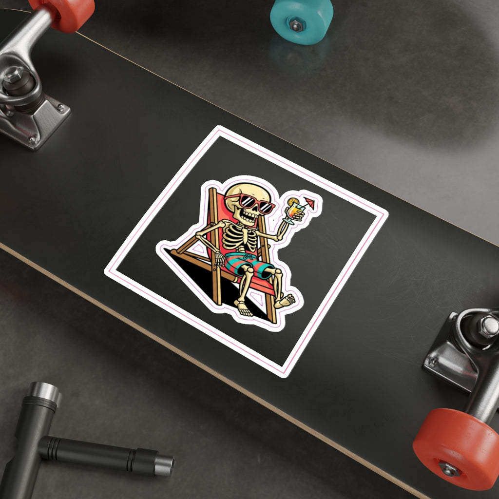 Beach Skeleton Humor Die-Cut Sticker | Retro Funny Summer Vinyl Decal
