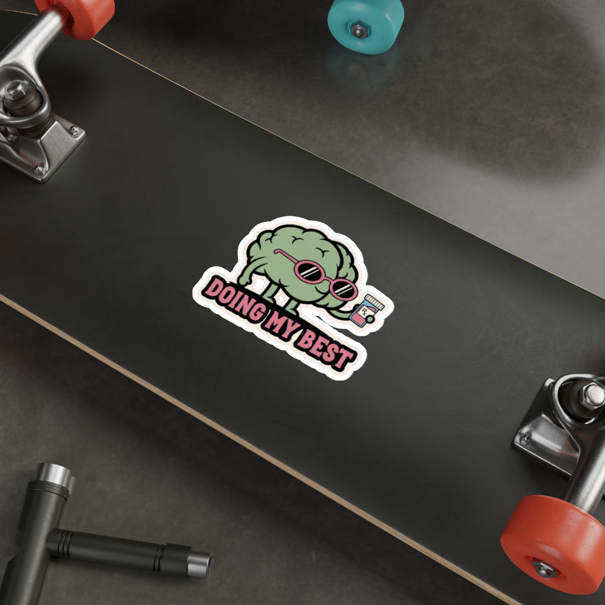 Brain in Sunglasses Mental Health Sticker | Anxiety Dark Humor Die-Cut Decal