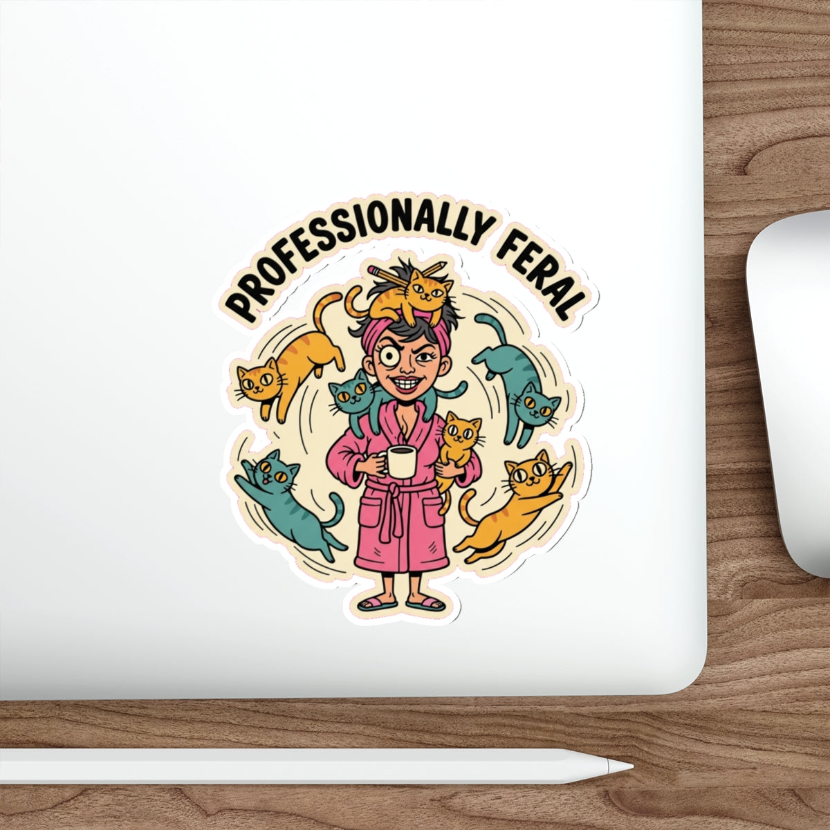 Crazy Cat Lady Sticker | Retro Funny Cat Mom Vinyl Decal for Laptop