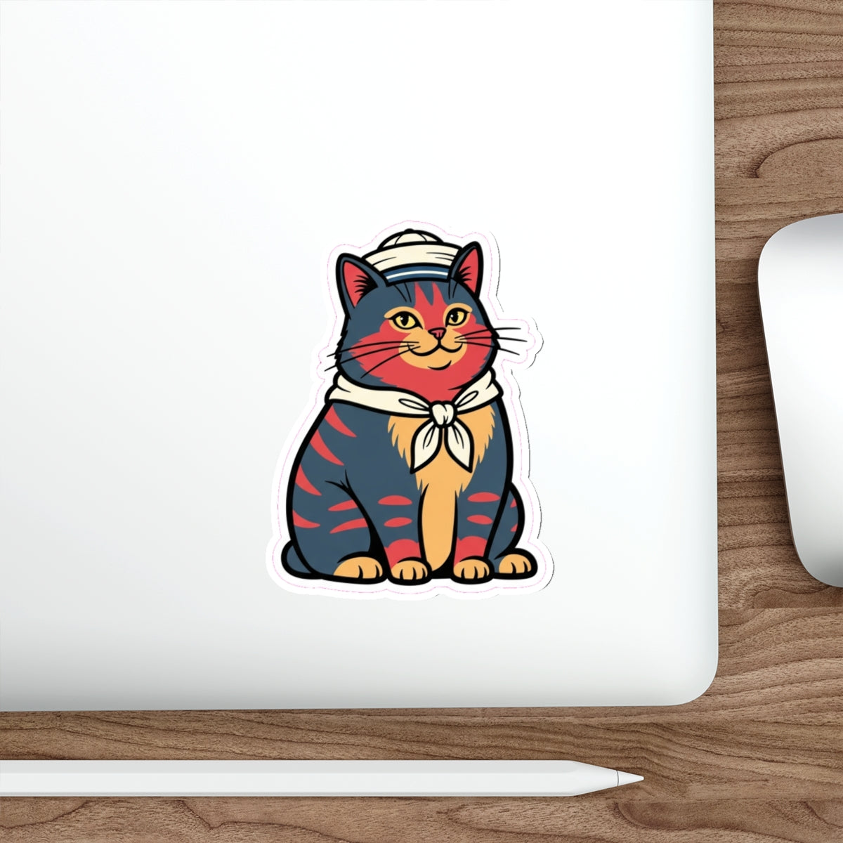 Sailor Cat Lady Die-Cut Sticker | Retro Nautical Cat Laptop Sticker