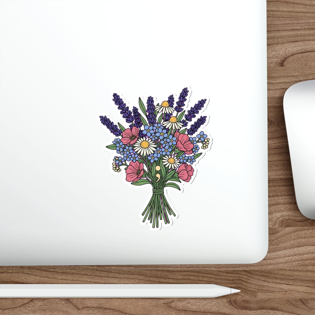 Mental Health Warrior Floral Sticker | Semicolon Anxiety Therapy Decal