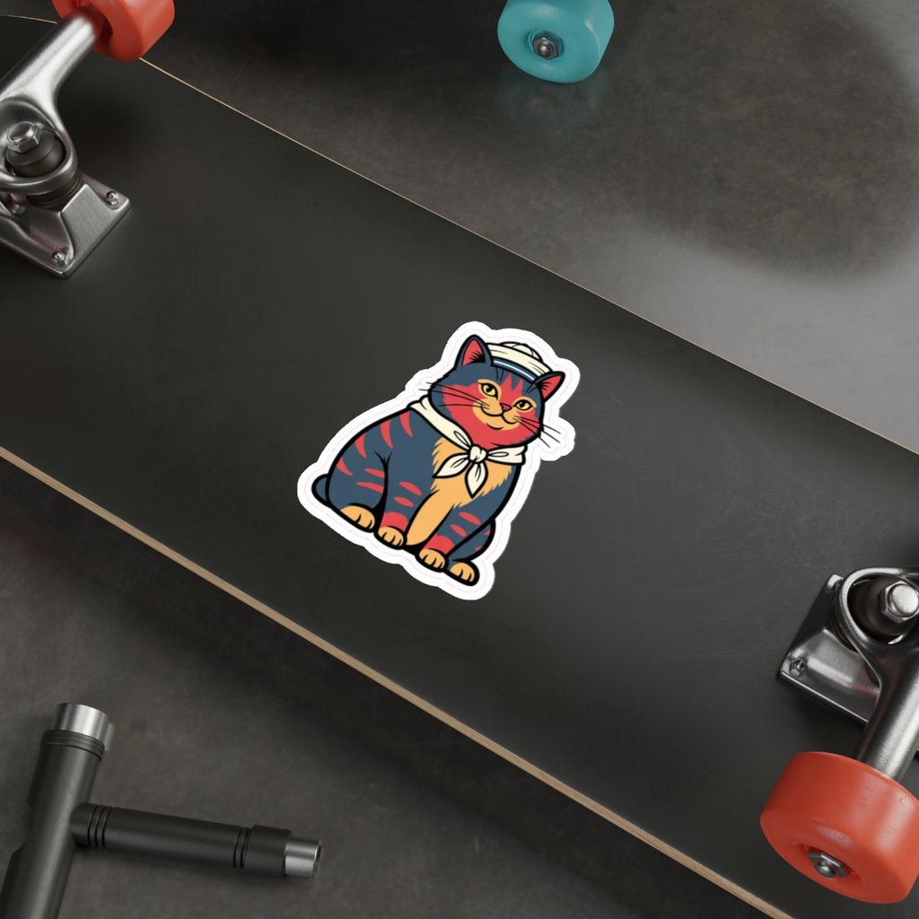 Sailor Cat Lady Die-Cut Sticker | Retro Nautical Cat Laptop Sticker
