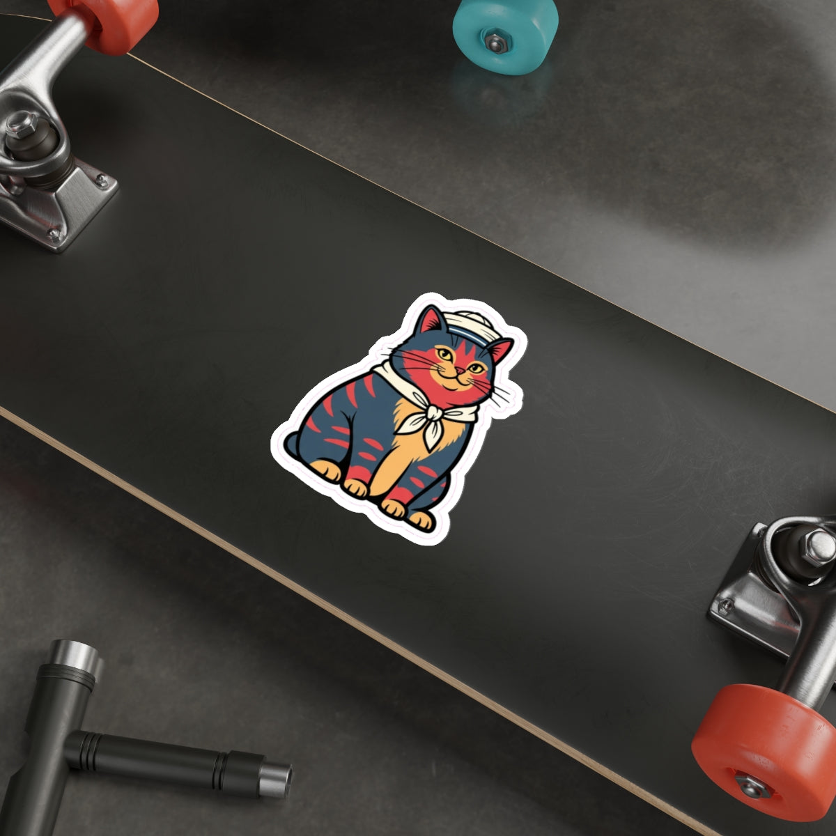 Sailor Cat Lady Die-Cut Sticker | Retro Nautical Cat Laptop Sticker
