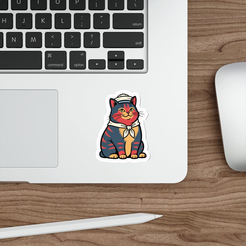 Sailor Cat Lady Die-Cut Sticker | Retro Nautical Cat Laptop Sticker