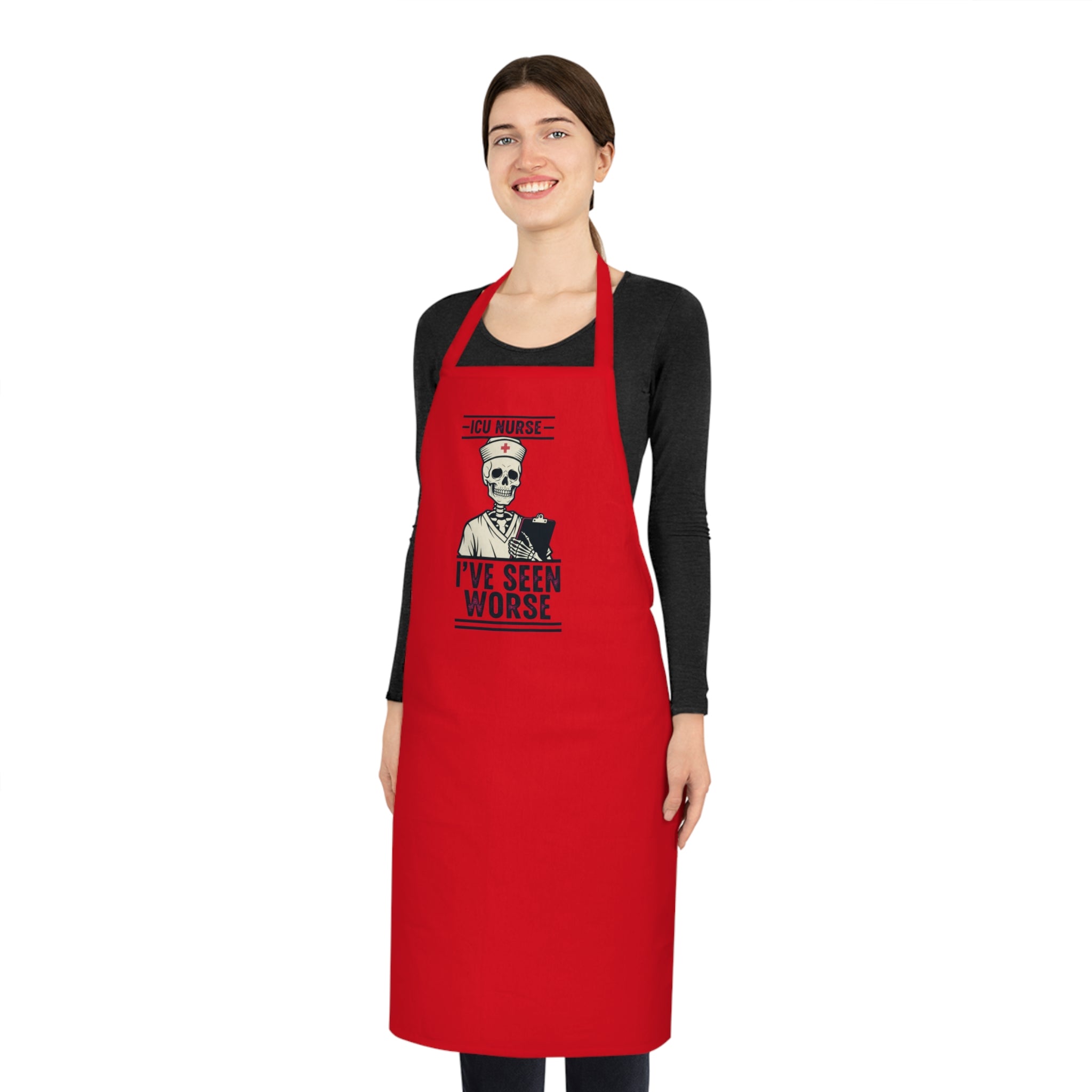 ICU Nurse Dark Humor Apron | Skeleton Nurse Funny Gift for Critical Care