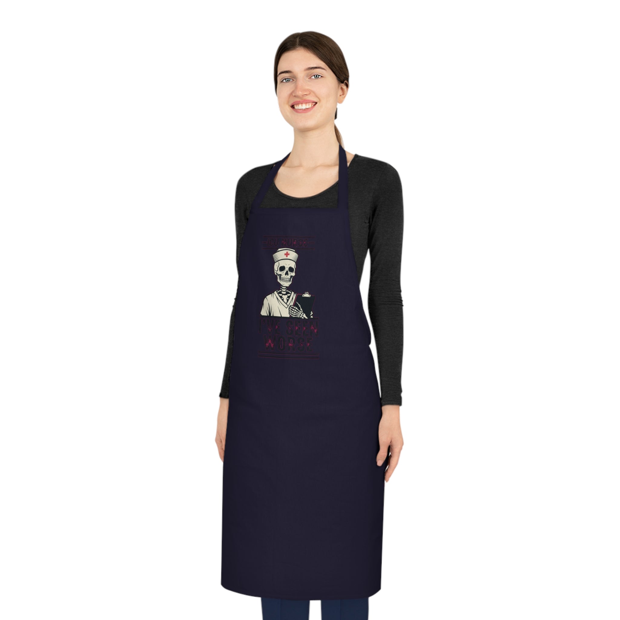 ICU Nurse Dark Humor Apron | Skeleton Nurse Funny Gift for Critical Care