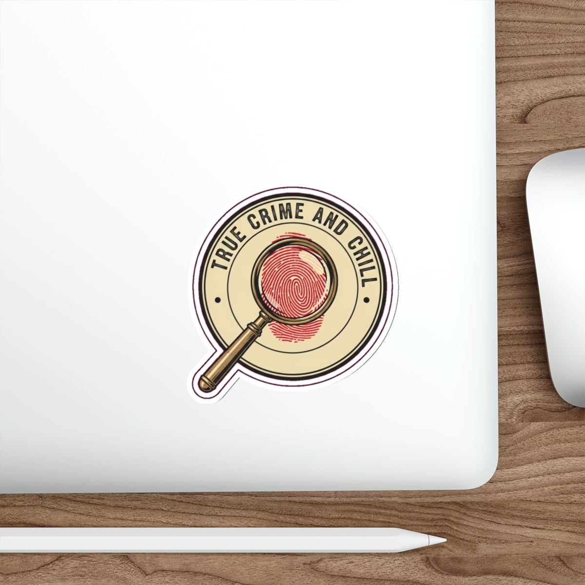 True Crime Junkie Retro Sticker | Magnifying Glass Badge Die-Cut | Murder Podcast Fan Gift