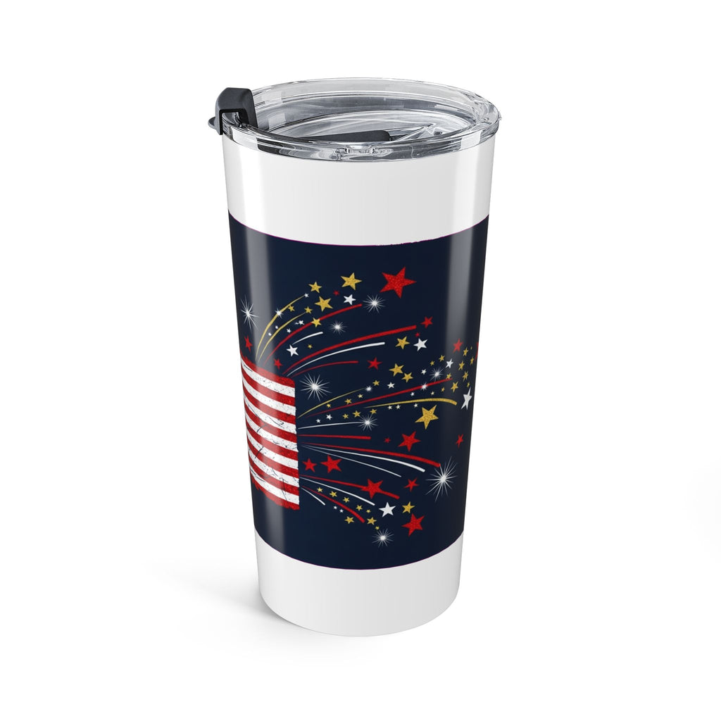Fourth of July Patriotic Tumbler | Red White Blue Glitter Flag Fireworks 20oz