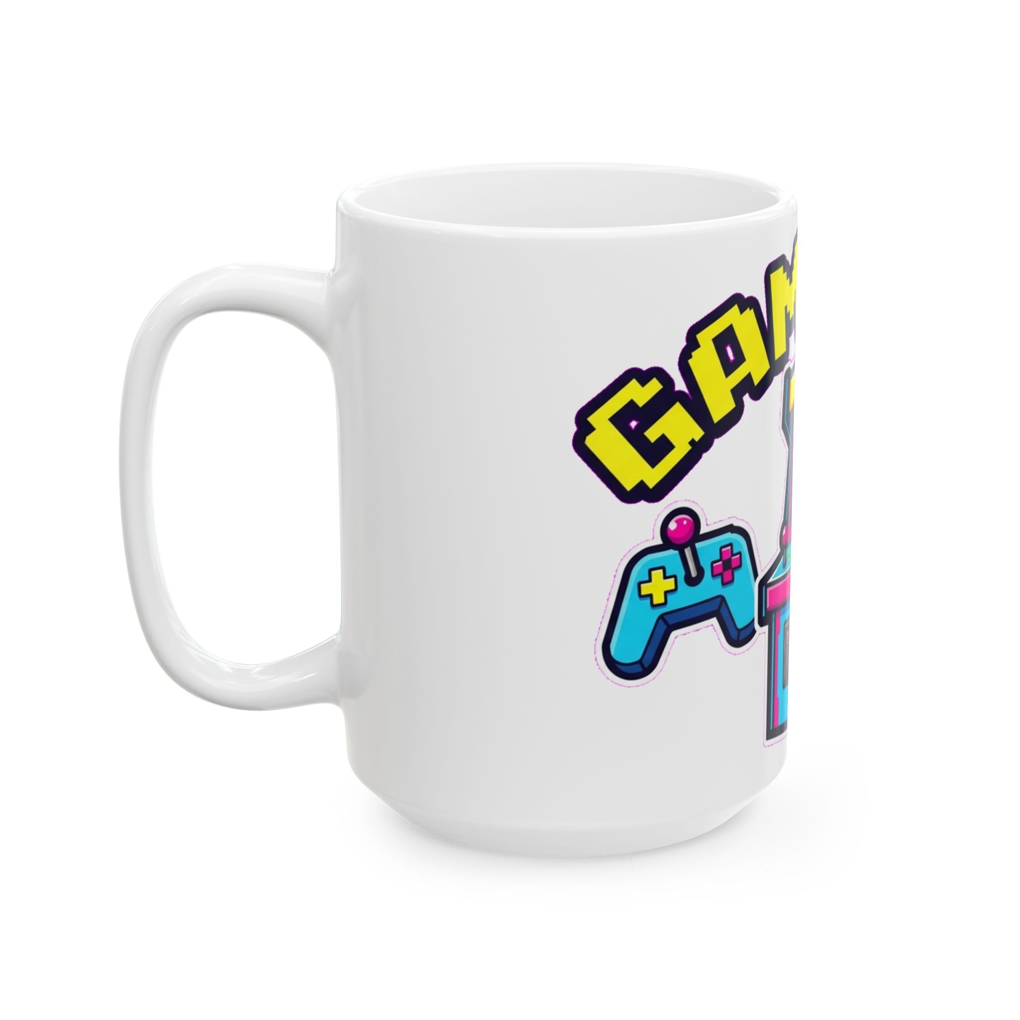 Retro Arcade Cabinet Neon Pixel Art Ceramic Mug | Gamer Coffee Cup