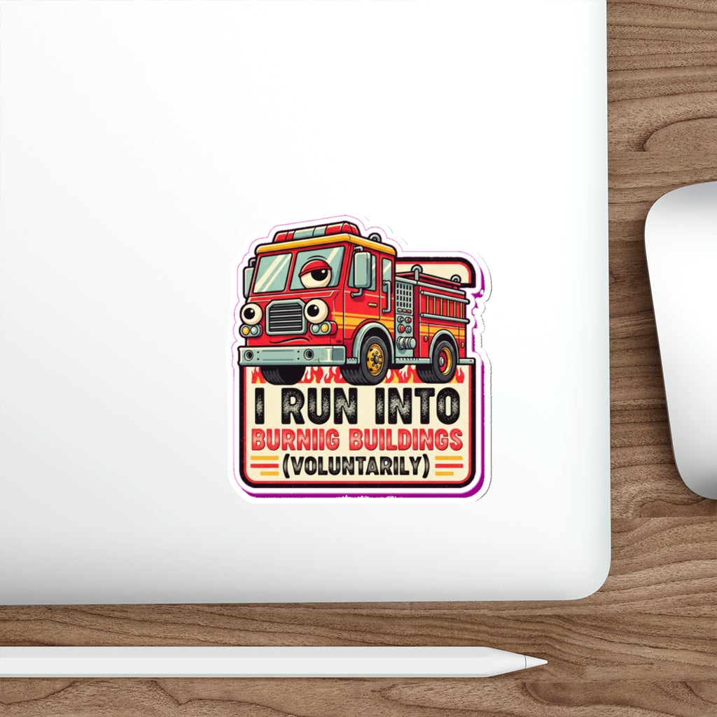 Firefighter Dark Humor Die-Cut Sticker | Funny Fire Truck Googly Eyes Decal