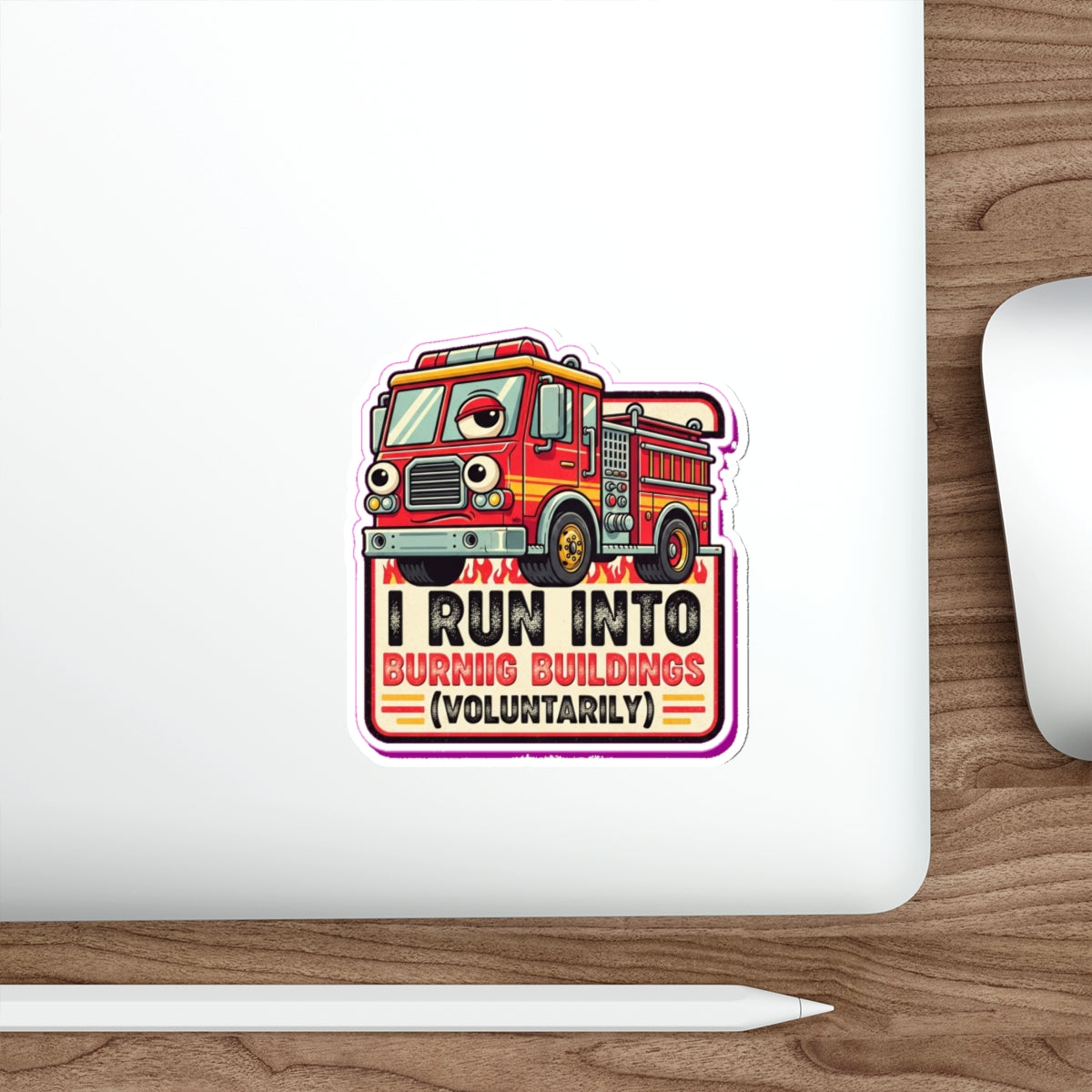Firefighter Dark Humor Die-Cut Sticker | Funny Fire Truck Googly Eyes Decal