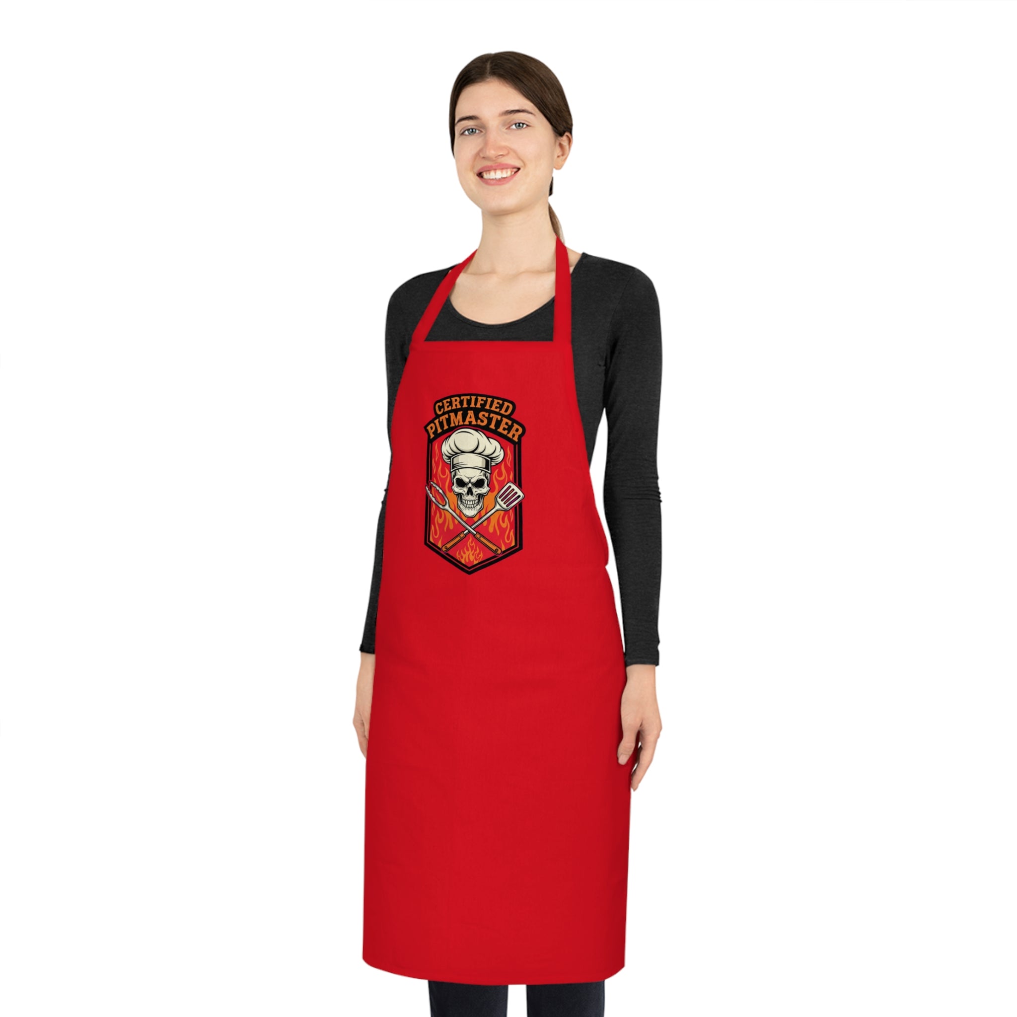 BBQ Pitmaster Dad Apron - Flaming Skull Chef Gift for Grill Masters