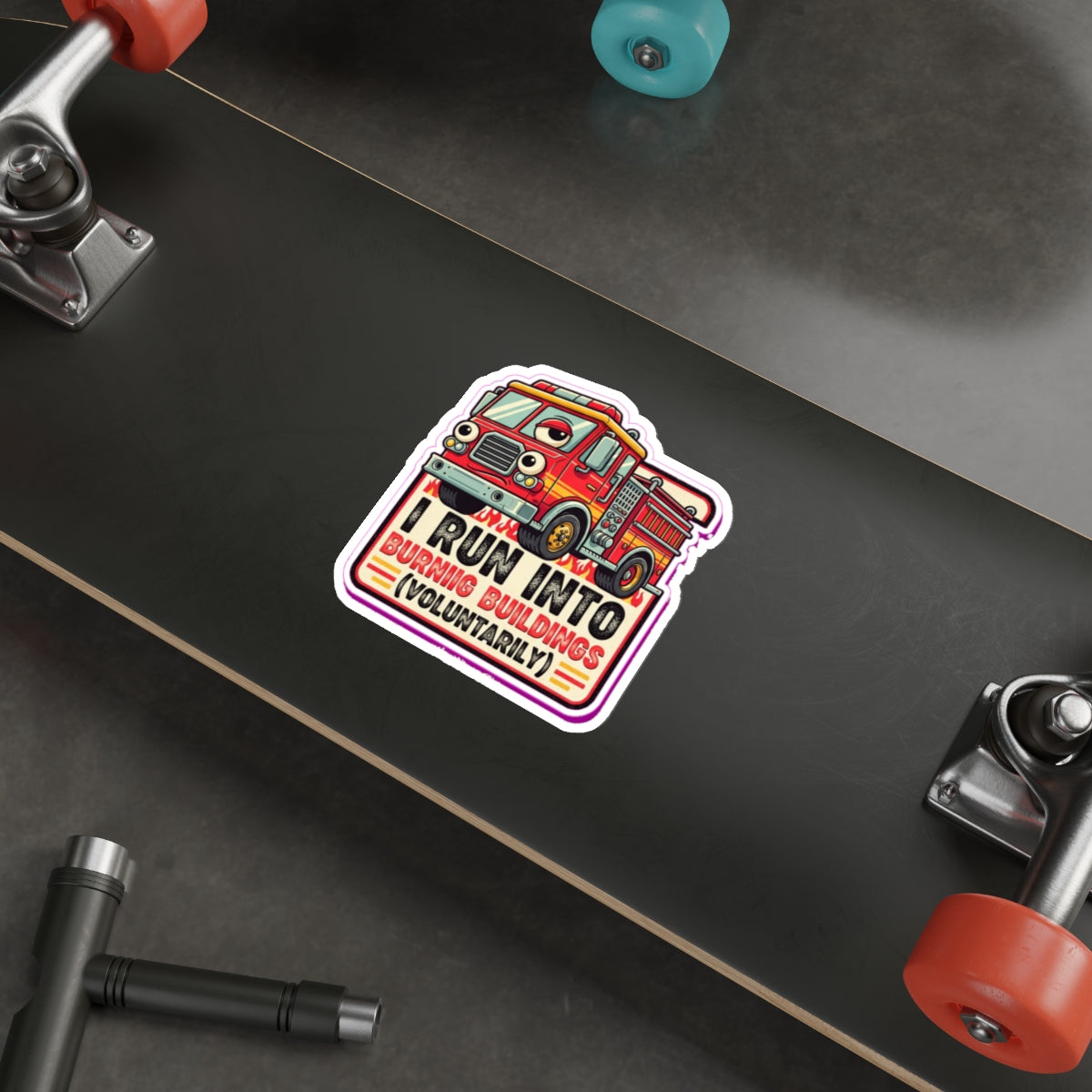 Firefighter Dark Humor Die-Cut Sticker | Funny Fire Truck Googly Eyes Decal
