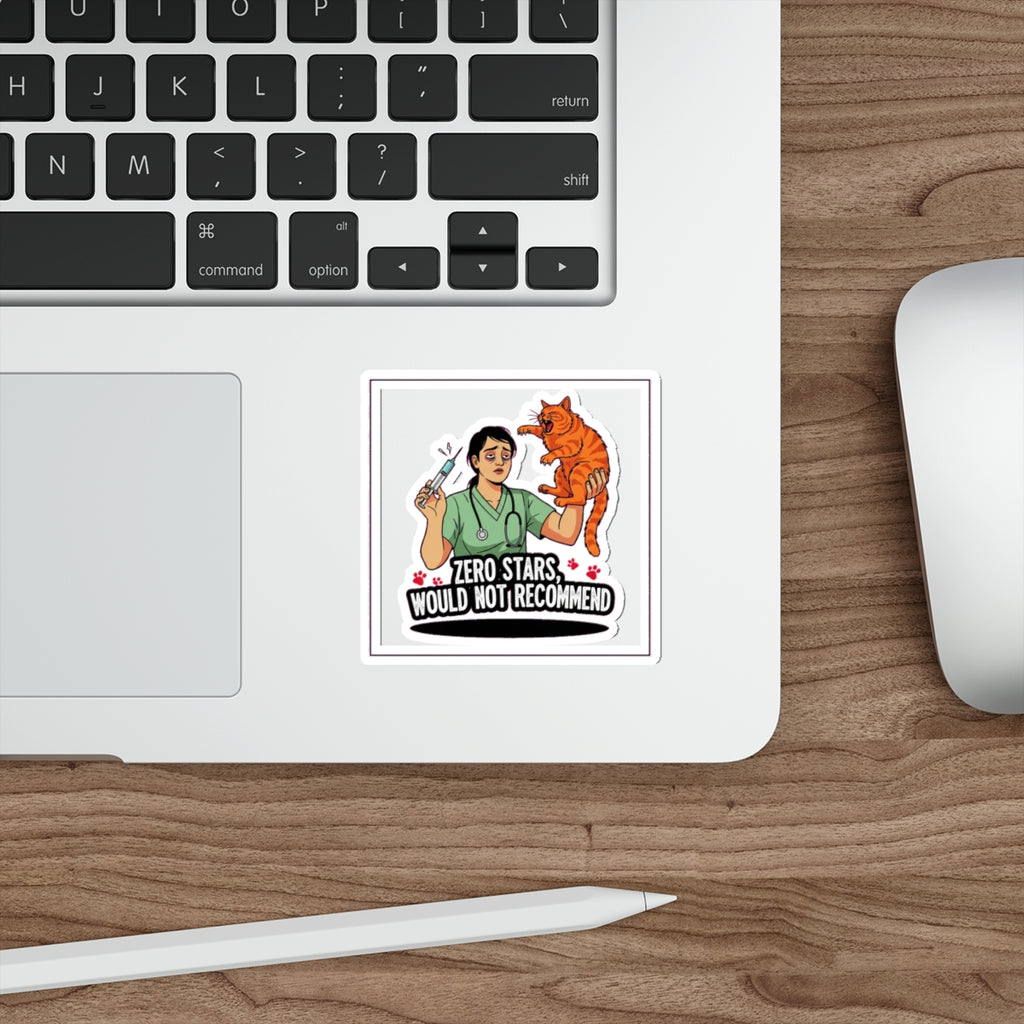 Vet Tech Dark Humor Sticker - Exhausted with Angry Cat - Funny Veterinary Gift