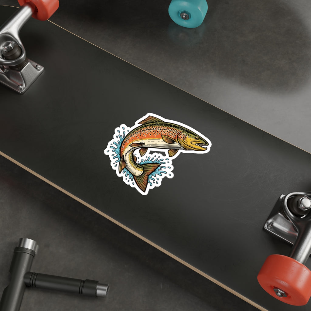 Fly Fishing Trout Sticker | Vintage Brown Trout Vinyl Decal for Anglers