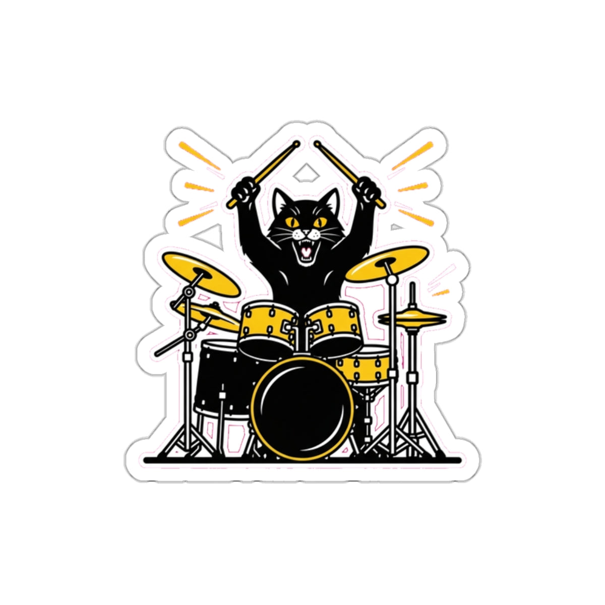 Black Cat Drummer Sticker | Rock Music Lovers & Drum Kit Enthusiasts
