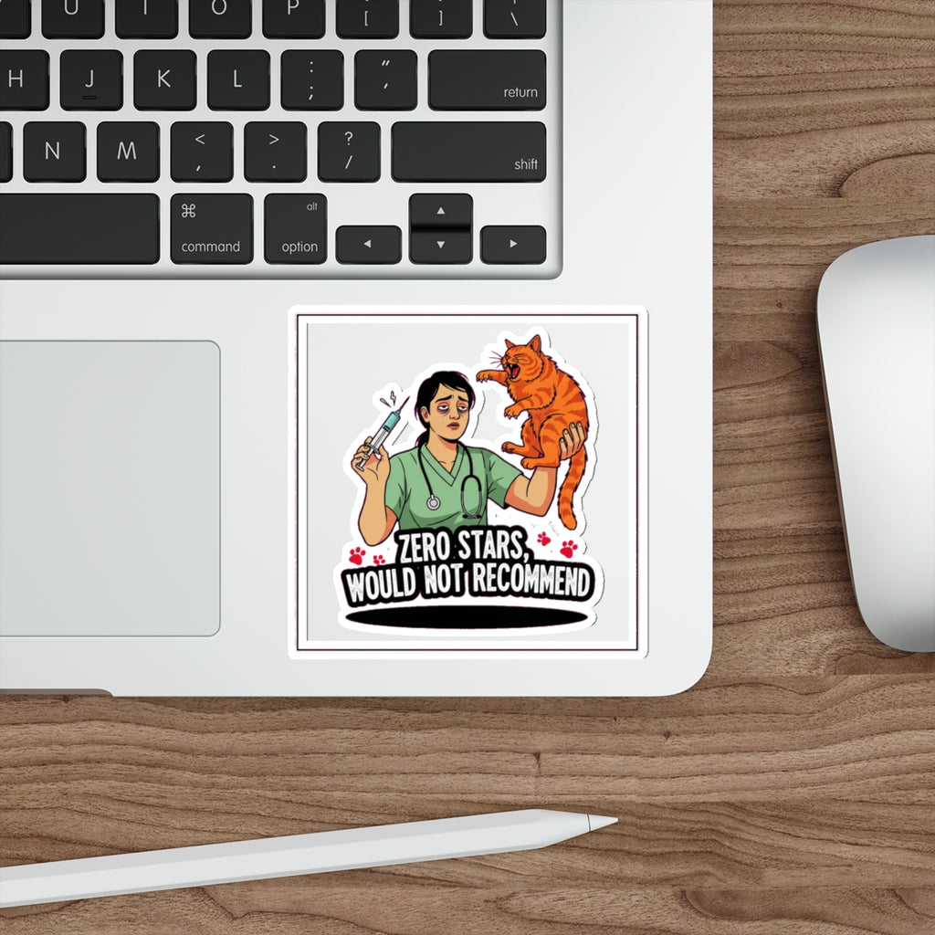 Vet Tech Dark Humor Sticker - Exhausted with Angry Cat - Funny Veterinary Gift