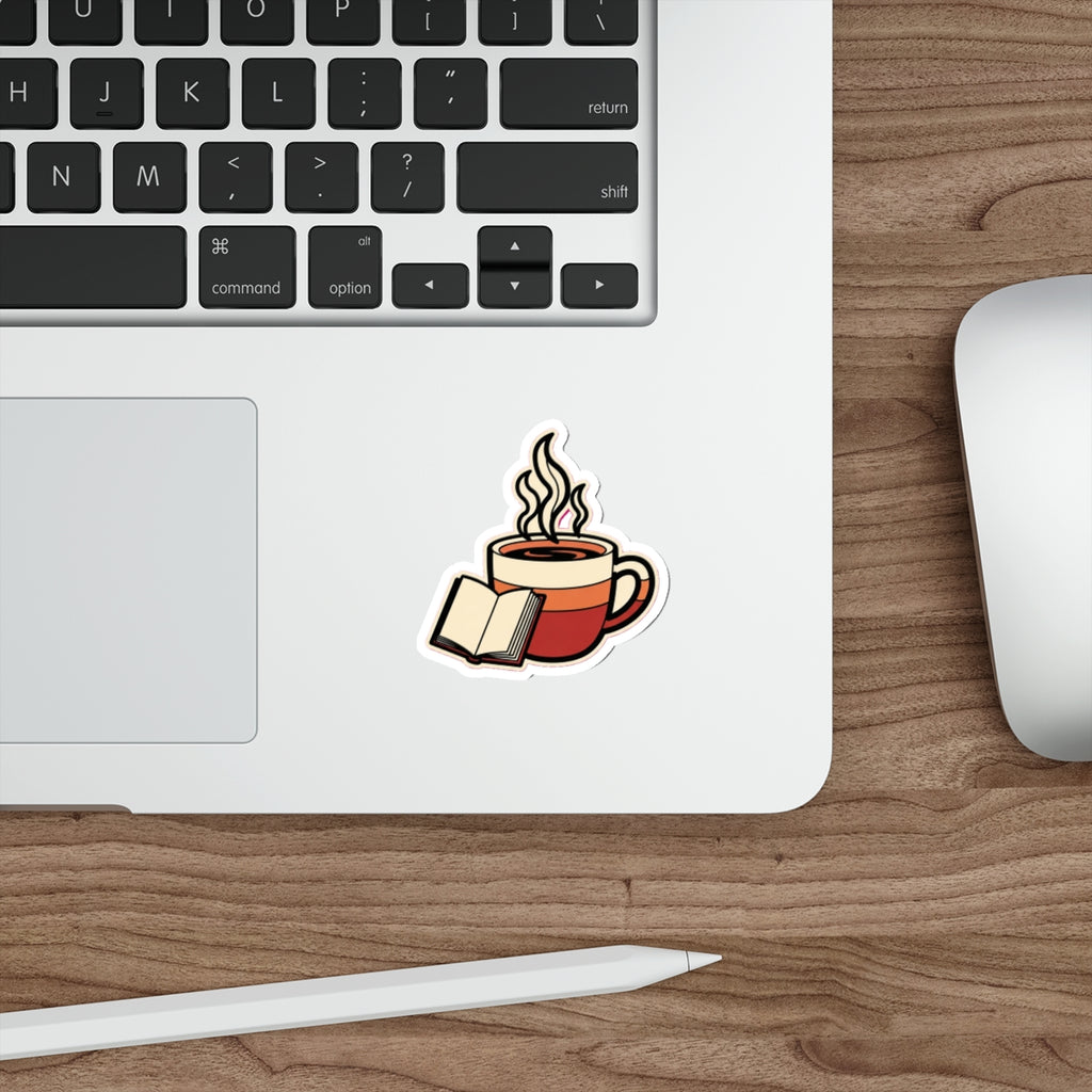 Bookish Coffee Lover Sticker | Retro Books and Coffee Decal for Water Bottle