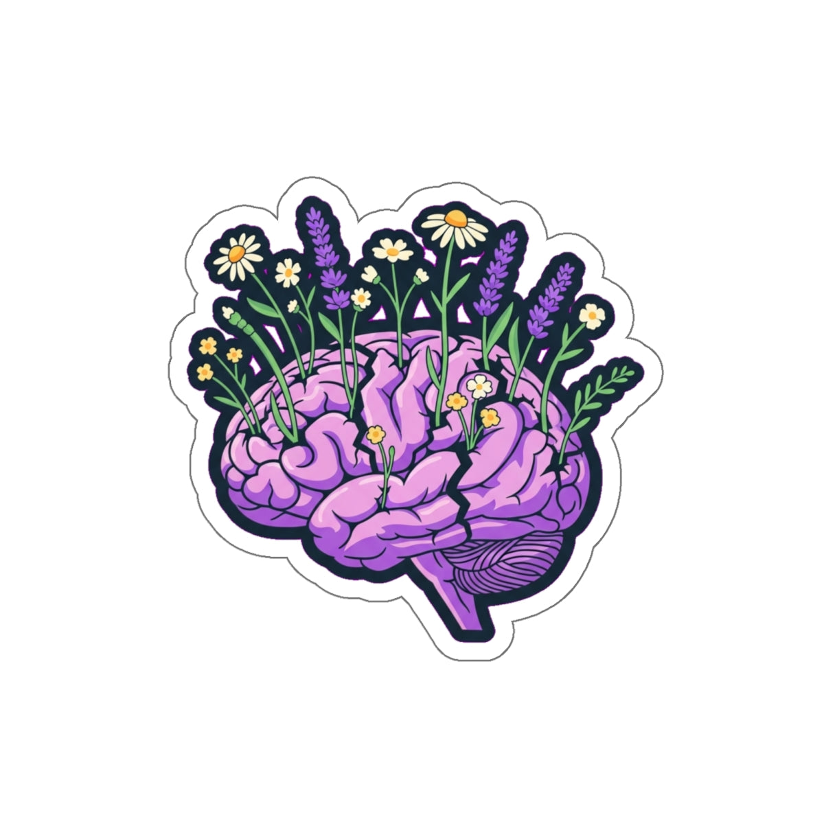 Mental Health Awareness Sticker | Brain with Wildflowers | End the Stigma Decal