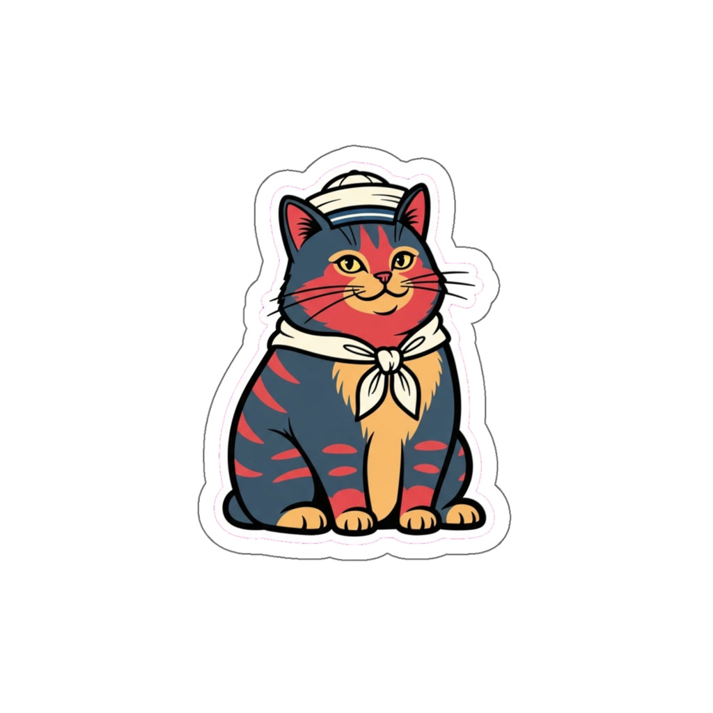 Sailor Cat Lady Die-Cut Sticker | Retro Nautical Cat Laptop Sticker