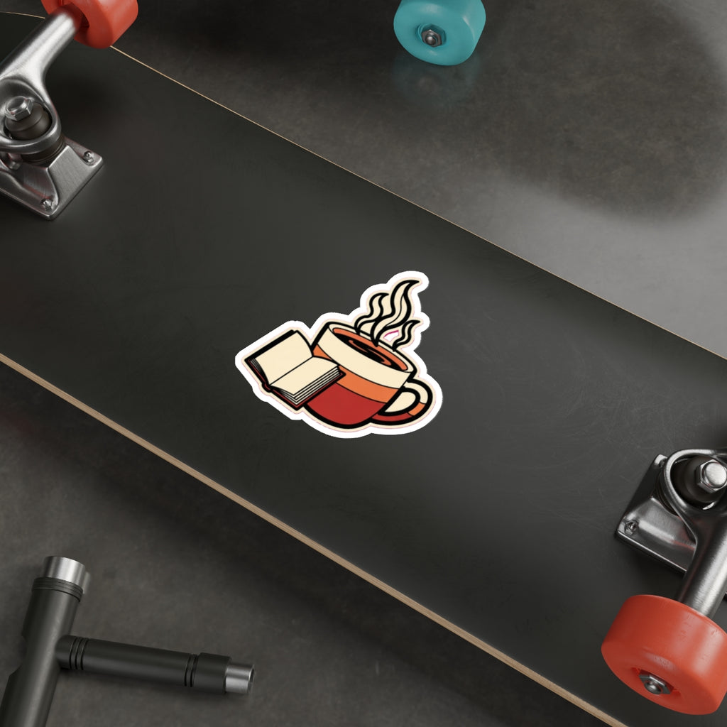 Bookish Coffee Lover Sticker | Retro Books and Coffee Decal for Water Bottle