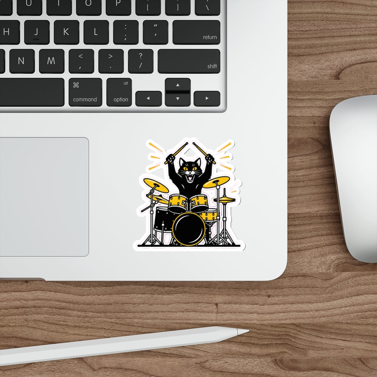 Black Cat Drummer Sticker | Rock Music Lovers & Drum Kit Enthusiasts