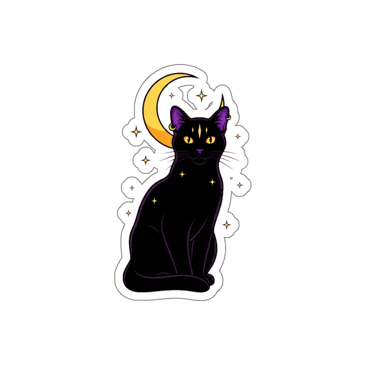 Black Cat Witch Sticker | Mystical Moon Crescent | Gothic Laptop Decal