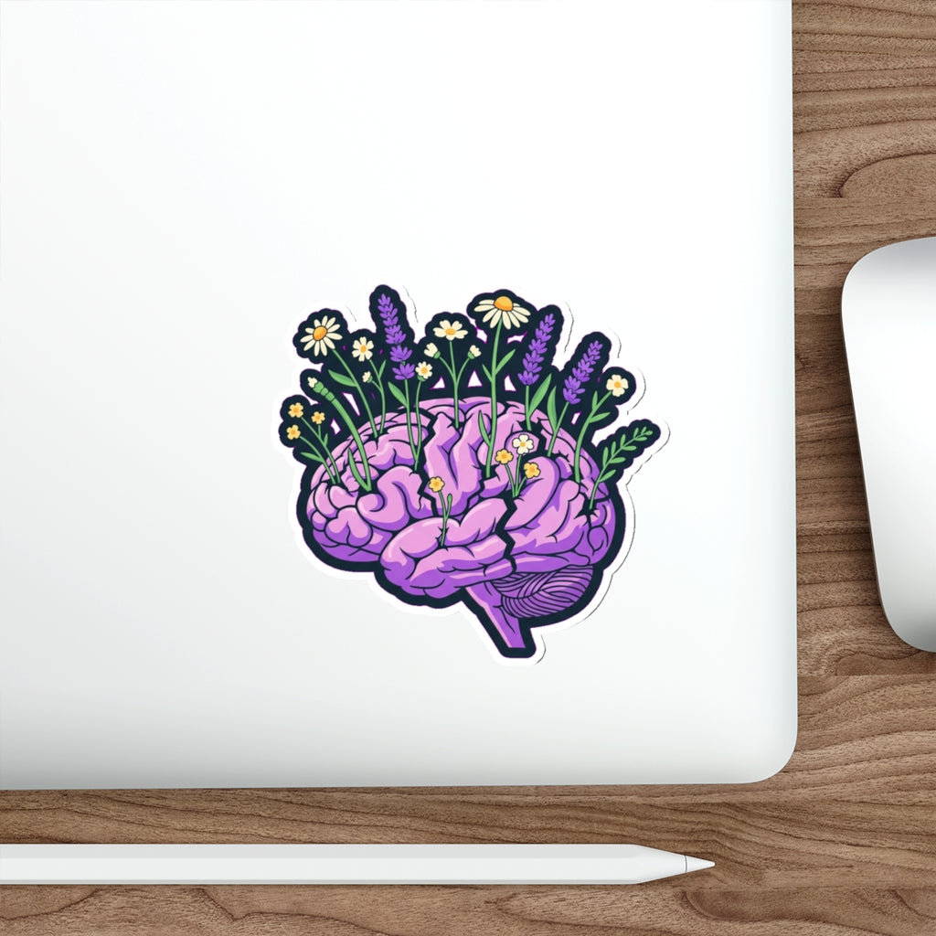 Mental Health Awareness Sticker | Brain with Wildflowers | End the Stigma Decal