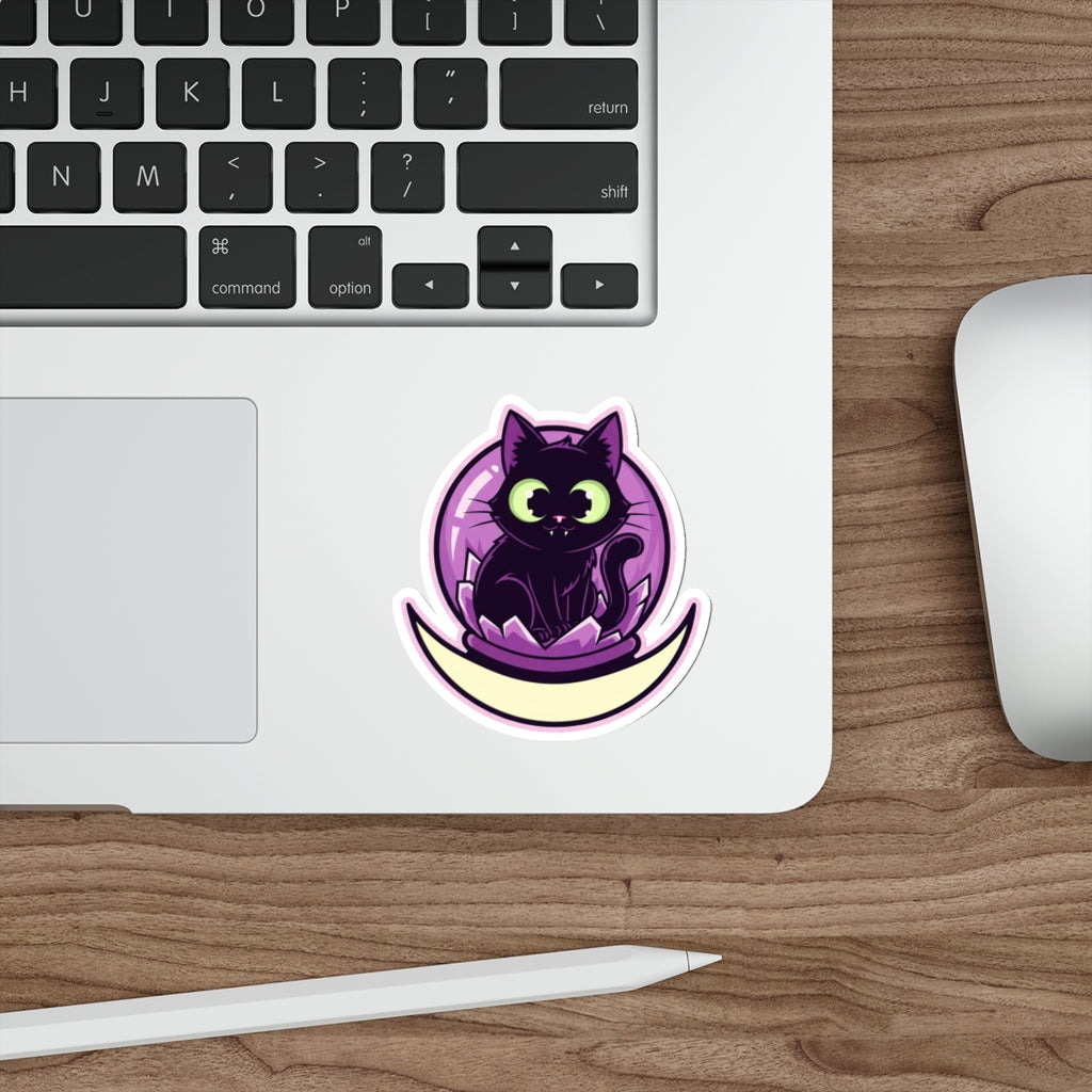 Spooky Cat Lady Sticker | Witchy Black Cat in Crystal Ball Vinyl Decal