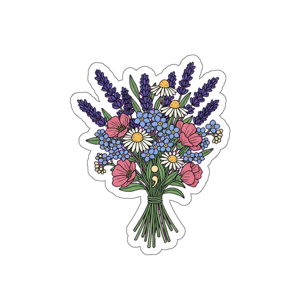 Mental Health Warrior Floral Sticker | Semicolon Anxiety Therapy Decal