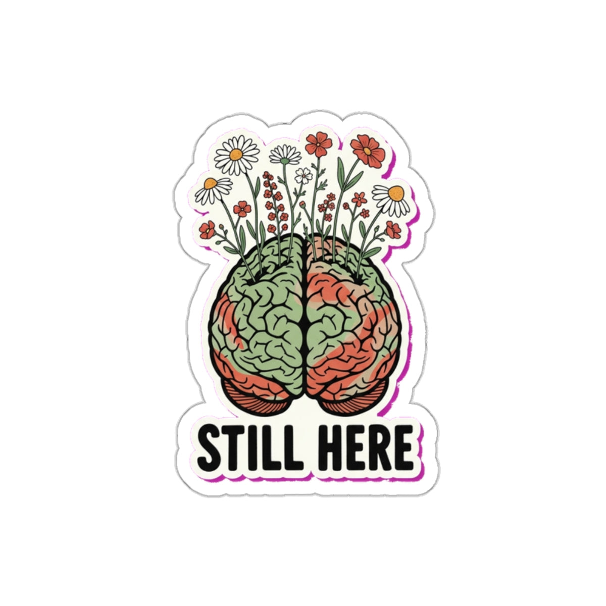 Mental Health Awareness Die-Cut Sticker | Brain & Wildflowers Therapy Decal