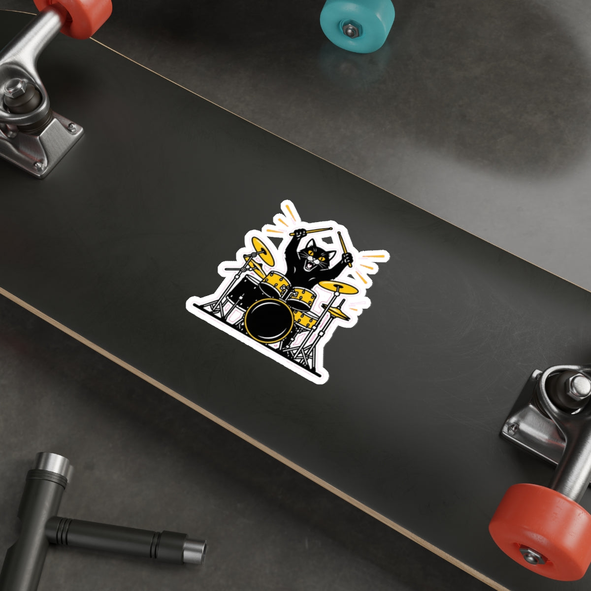 Black Cat Drummer Sticker | Rock Music Lovers & Drum Kit Enthusiasts