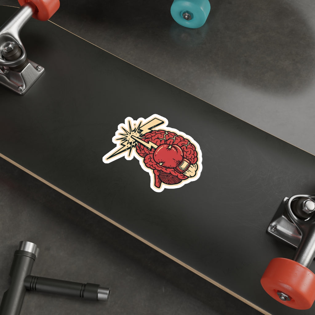 Mental Health Warrior Brain Boxing Glove Die-Cut Sticker | Dark Humor Anxiety Decal