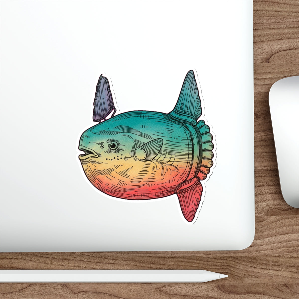 Mola Mola Ocean Sunfish Die-Cut Sticker | Vintage Marine Biology Art