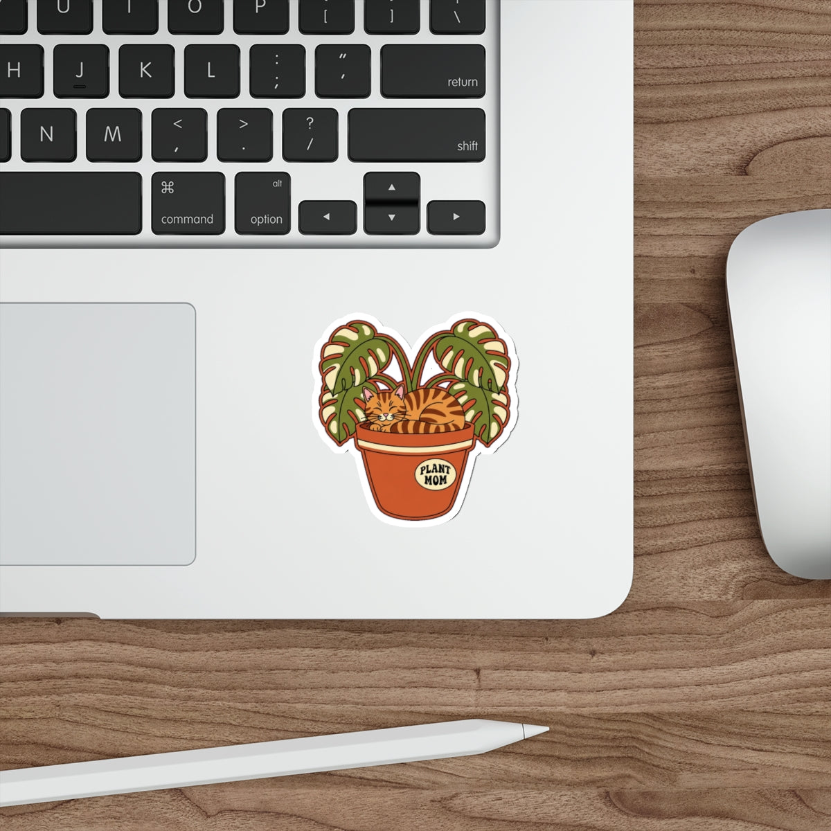 Plant Mom Cat Lady Sticker | Retro Botanical Tabby Cat in Pot Die-Cut