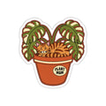 Plant Mom Cat Lady Sticker | Retro Botanical Tabby Cat in Pot Die-Cut